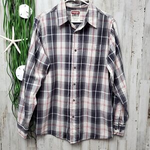 Wrangler Plaid Button Down Shirt Gray Size Medium